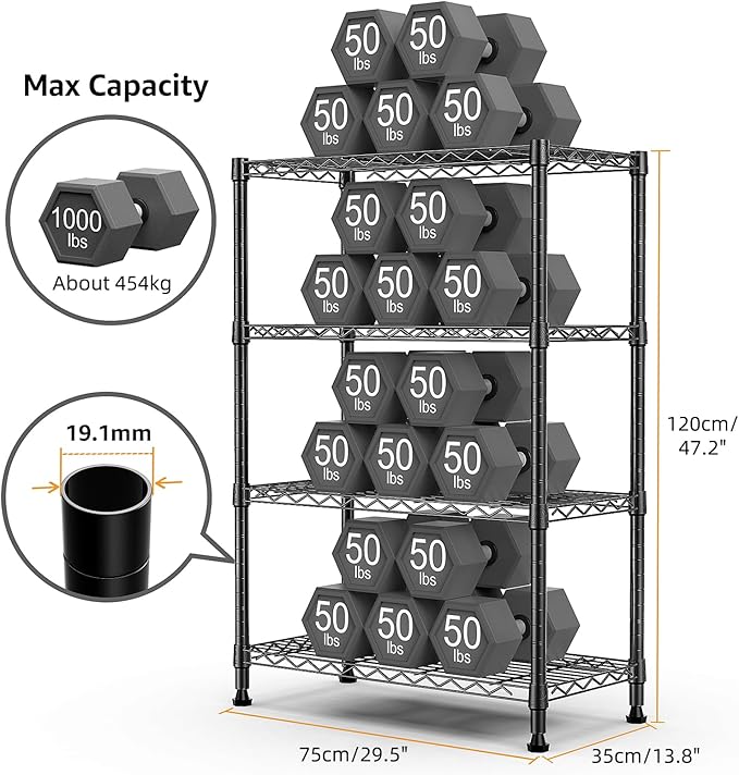 1000 lbs Storage Shelving Steel Heavy Duty 4-Tier Utility Shelving Unit Steel Organizer Wire Rack for Home,Kitchen,Office (13.7" D x 29.5" W x 47.2" H)-HomvellaHome