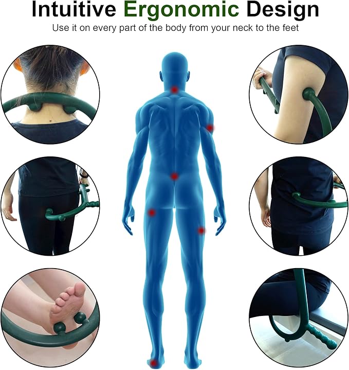 2 Pack Massage Trigger Point Cane, Body Deep Tissue, Handheld Back, Neck, Shoulder, Leg and Feet Massager Rod, Muscle Release Tool Self Massage Hook Cane for Women & Men, Blue & Green-HomvellaHome