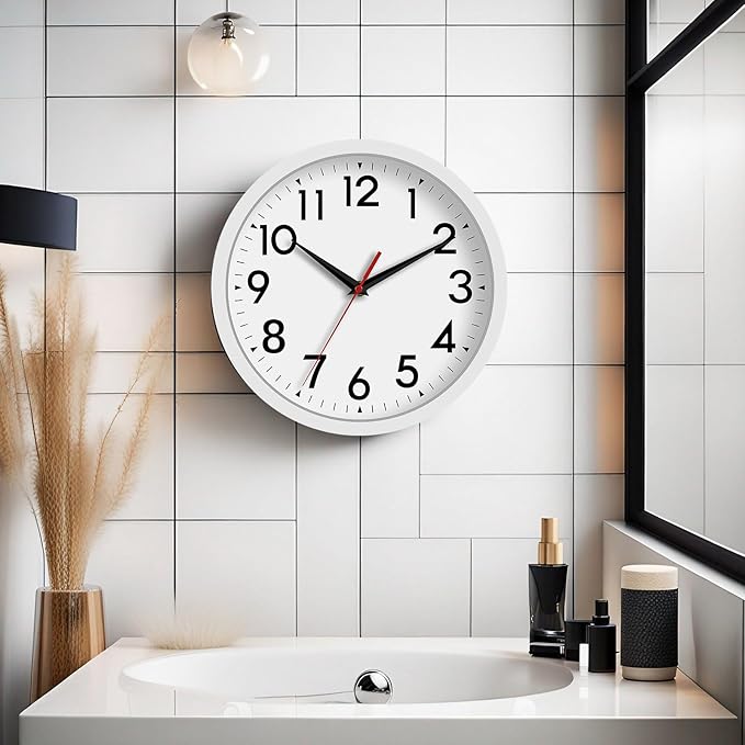 12 Inch Wall Clock Battery Operated Silent Non Ticking Analog Modern Decorative for Office Kitchen Outdoor Living Room Classroom Bedroom Bathroom School(White)-HomvellaHome