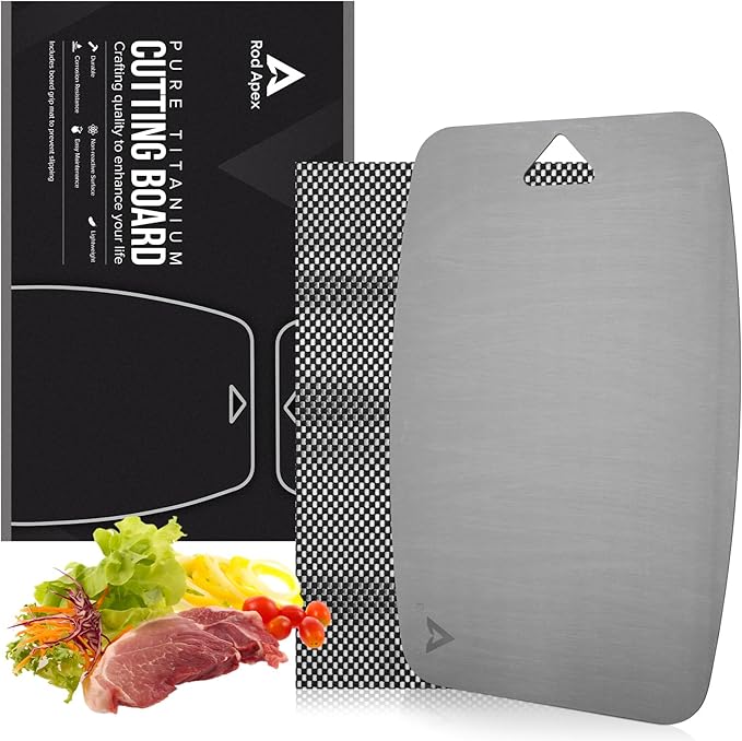 100% Pure Titanium Cutting Board, Non-Toxic Chopping Board For Kitchen, Rubber Mat, Double-Sided Pure Titanium Cutting Board for Kitchen (14"x10").-HomvellaHome