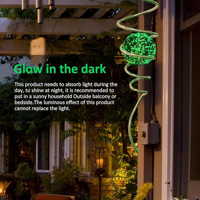 Glow in The Dark Wind Spinner Tail Gazing Ball Spiral Decorative Spiral Tail Wind Spinner Stabilizer Sun Catcher,Indoor Outdoor Hanging Art Garden Decoration Wind Sculpture Stabilizer-13in-HomvellaHome
