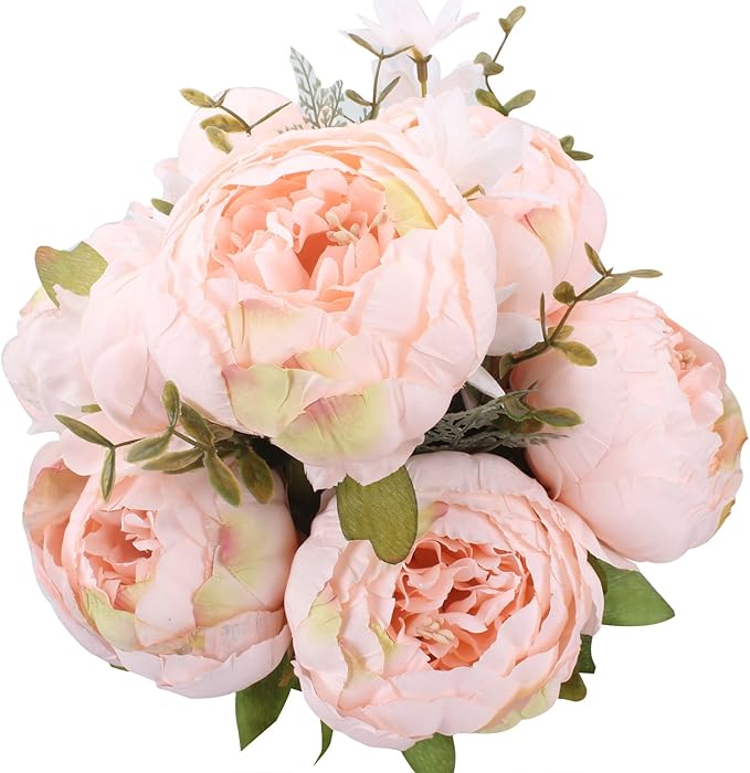 Duovlo Springs Flowers Artificial Silk Peony Bouquets Wedding Home Decoration,Pack of 1 (Spring Pure Pink)-HomvellaHome