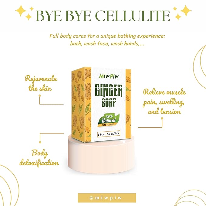 Ginger Soap Lymphatic Drainage Pack 6 - Anti-Cellulite Skin Tightening - Natural Ingredients Detox Soaps for Deep Clean Shower, Detoxification, Rejuvenating-HomvellaHome