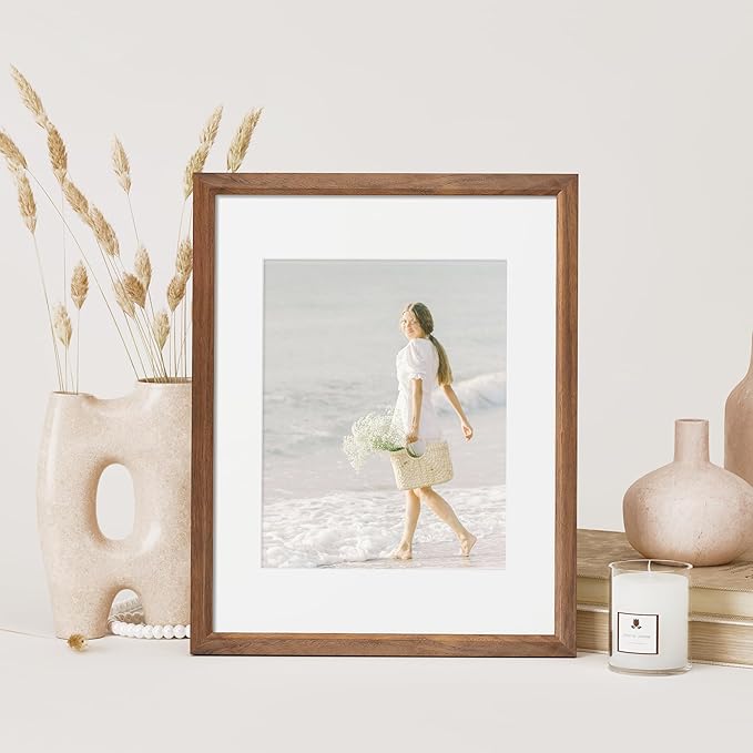 11x14 Picture Frame Set of 4 Natural Solid Walnut Photo Frames with 8x10 Removable Mat Wall Hanging Large Handcrafted Frame with HD Plexiglass Wall and Tabletop Display Large Poster Frame-HomvellaHome