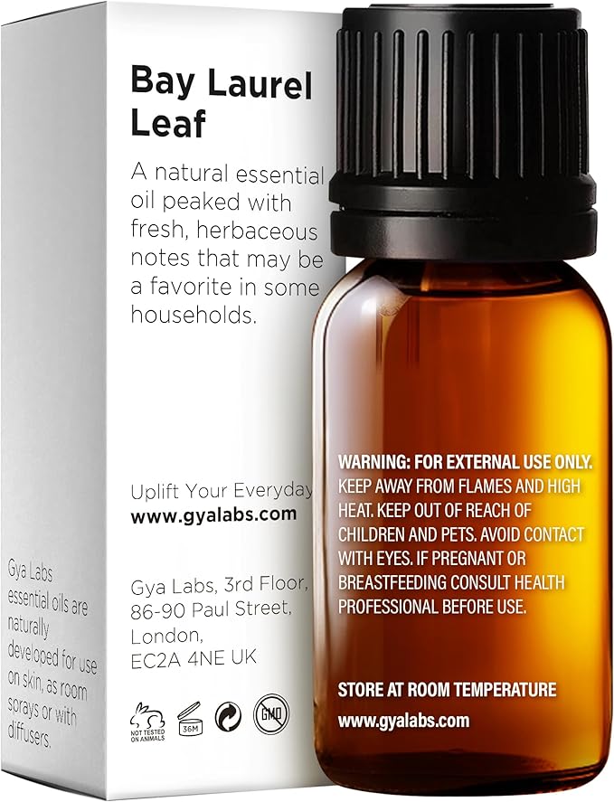 Gya Labs Bay Leaf Essential Oil for Diffuser - 0.34 Fl Oz - 100% Natural Bay Laurel Oil for Hair, Skin & Candle Making Scent-HomvellaHome