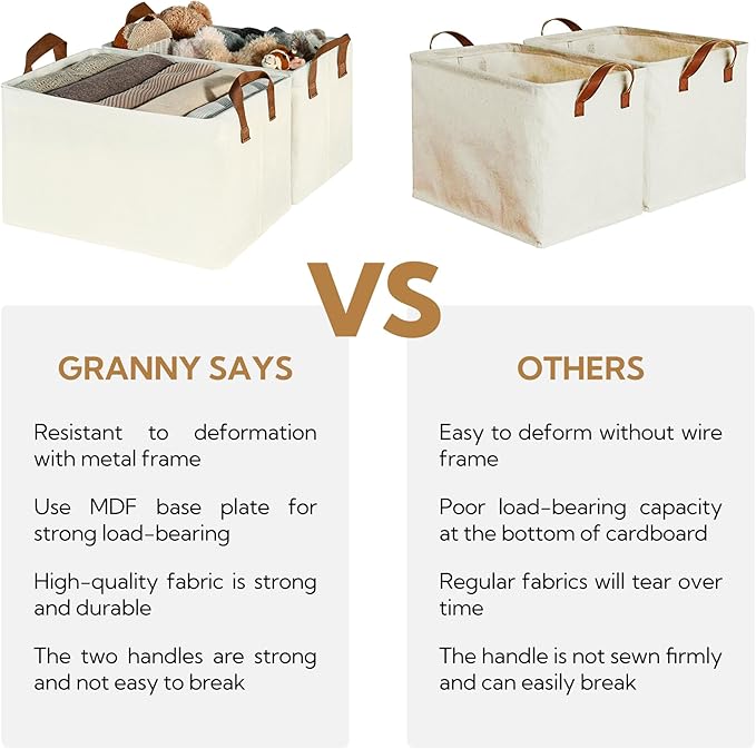 GRANNY SAYS Storage Baskets for Shelves, Closet Organizer Bins, Clothes Storage Bins with Metal Frame, Large Baskets for Organizing and Storage, Collapsible, Ivory, 2-Pack-HomvellaHome