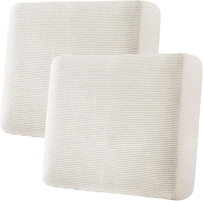 H.VERSAILTEX Super Stretch Individual Seat Cushion Covers - Sofa Couch Cushion Slipcover Sets - Thick Jacquard Textured Twill Fabric - Large (2 Piece, Ivory)-HomvellaHome