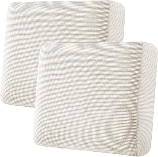 H.VERSAILTEX Super Stretch Individual Seat Cushion Covers - Sofa Couch Cushion Slipcover Sets - Thick Jacquard Textured Twill Fabric - Large (2 Piece, Ivory)-HomvellaHome