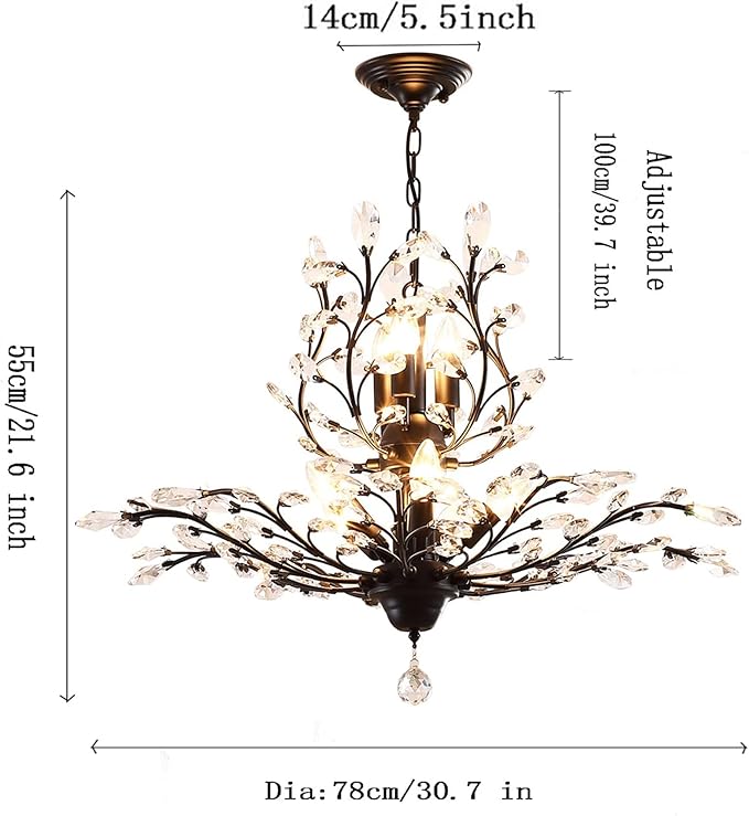 Ganeed Crystal Chandeliers,Vintage 8 Lights Pendant Light,K9 Clear Crystal Chandelier Lighting Fixtures,Ceiling Light for Living Room Bedroom Restaurant Porch Hallway (Black)-HomvellaHome