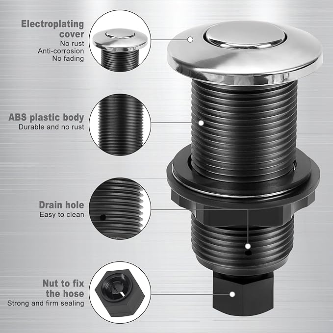 Garbage Disposal Air Switch Kit, Garbage Disposal Button, Sink Top Waste Disposer On/Off Switch, UL Listed Air Switch Compatible with All Garbage Disposals (Chrome Silver)-HomvellaHome