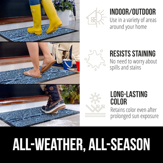 GORILLA GRIP 100% Waterproof All-Season WeatherMax Doormat, US Designed Natural Rubber, Stain and Fade Resistant, Low Profile Indoor Outdoor Door Mats, Easy Clean Patio Mat, 17x29, Ocean Blue Waves-HomvellaHome