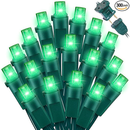 Green Wide Angle LED Christmas Lights, 64.8 Ft 300 Count, Pack of 3 Strands 21.9 Ft 100 Lights UL Certified Commercial Grade Green Wire 5mm Holiday String Light-HomvellaHome