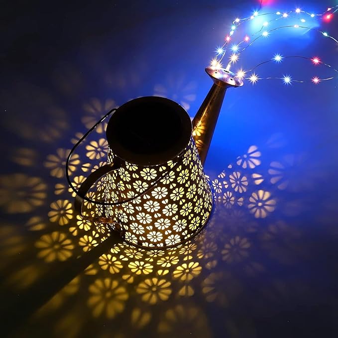 2 Pack Solar Watering Can Lights with Shepherd Hook, 8 Multi-Color Changing Modes, IP65 Waterproof, 60pcs String Lights for Outdoor Garden Pathway Lawn Patio Deck Walkway Courtyard-HomvellaHome