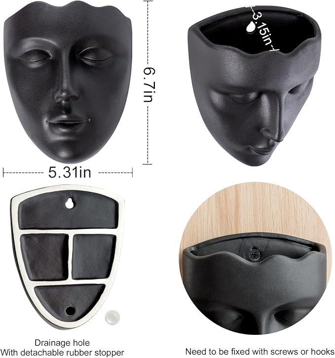 GDYOOSHOW 6.7" Tall Hanging Planter Wall Flower Pot for Garden Balcony Indoor or Outdoor (Black Resin)-HomvellaHome