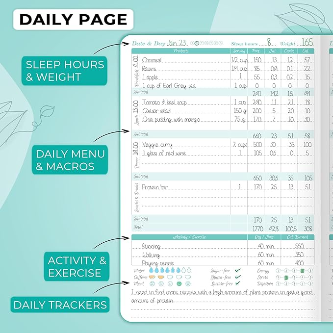 GoGirl Food Journal & Wellness Planner –– Diet & Fitness Diary – Nutrition Journal with Meal, Exercise & Weigh Loss Tracker, A5 (Turquoise)-HomvellaHome