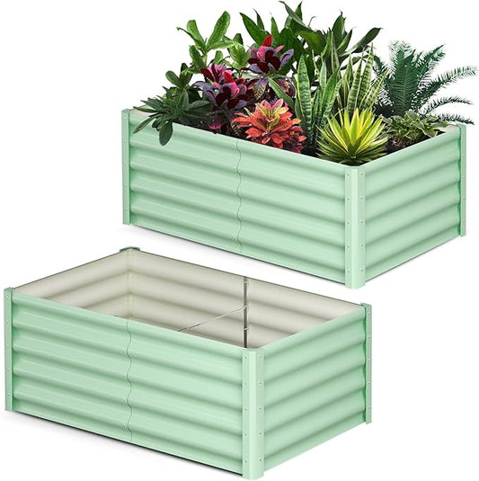 Galvanized Raised Garden Bed Outdoor, 2 Pcs 6x3x1.5FT Outdoor Large Planter Raised Beds Open Base with Safety Edge and Glove for Vegetables Flowers Ground Planter, Green-HomvellaHome