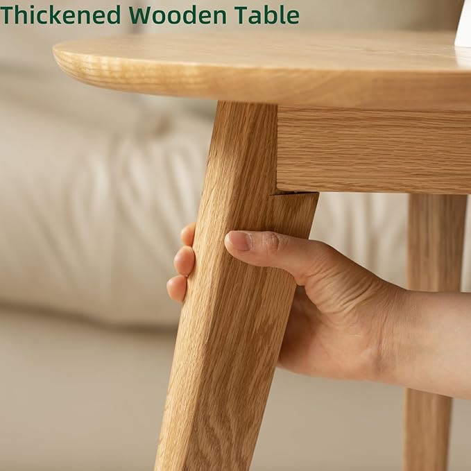 100% Solid Oak Wood Mini Coffee Table, Round Living Room Table Side Table w/Solid Wood Legs, Walnut Mid Century Sturdy Tables for Bedroom Balcony Living Room (23.62" D x 13.78" H)-HomvellaHome