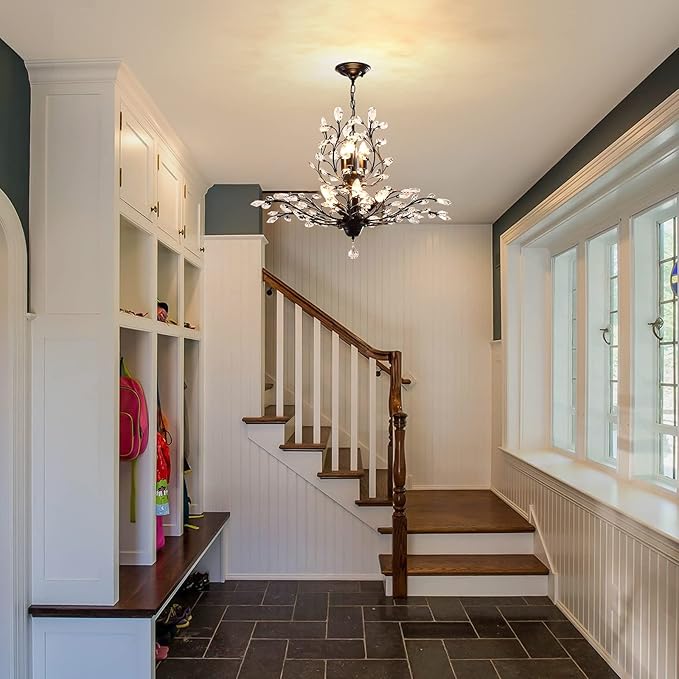 Ganeed Crystal Chandeliers,Vintage 8 Lights Pendant Light,K9 Clear Crystal Chandelier Lighting Fixtures,Ceiling Light for Living Room Bedroom Restaurant Porch Hallway (Black)-HomvellaHome