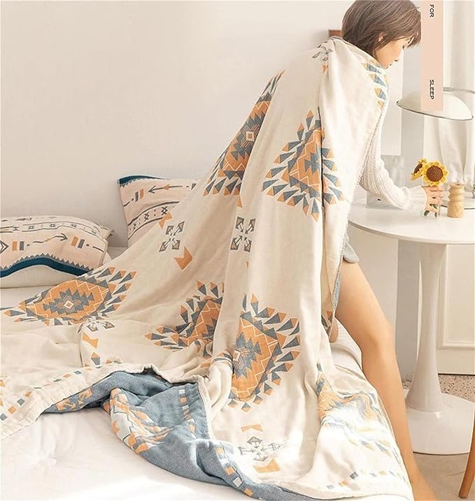 100% Cotton Throw Blankets for Couch Bed Chair Sofa,Cotton Quilt Throw Woven Boho Bed Blankets,Versatile Knit Woven Super Soft Decorative Blanket for Women,80''Wx 90''L-HomvellaHome