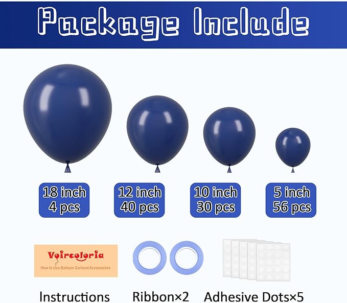 130pcs Navy Blue Balloons Different Sizes 18" 12" 10" 5" Dark Blue Balloons for Birthday Graduation Baby Shower Anniversary New Year Party Holiday Decorations-HomvellaHome