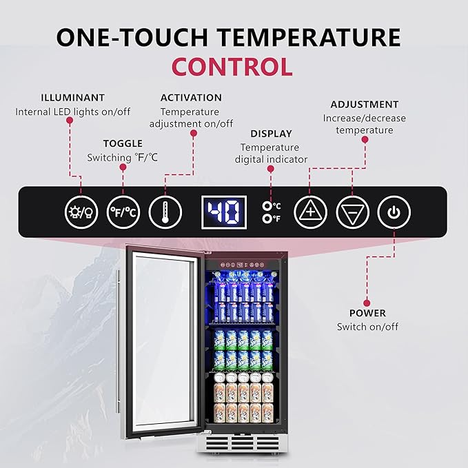 15'' Beverage Refrigerator Cooler - 126 Cans Under Counter Beverage Fridge with LED Light, Built-in Design, Wine Cooler for Home/Kitchen-HomvellaHome