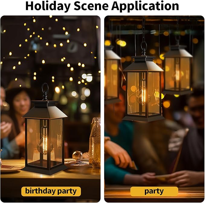 2 Pack Hanging Solar Lanterns Glass Solar Lights Outdoor Waterproof Upgraded Solar and 2 AA Batteries Powered, for Outside Porch, Patio and Indoor Tables, Mantelpiece-HomvellaHome