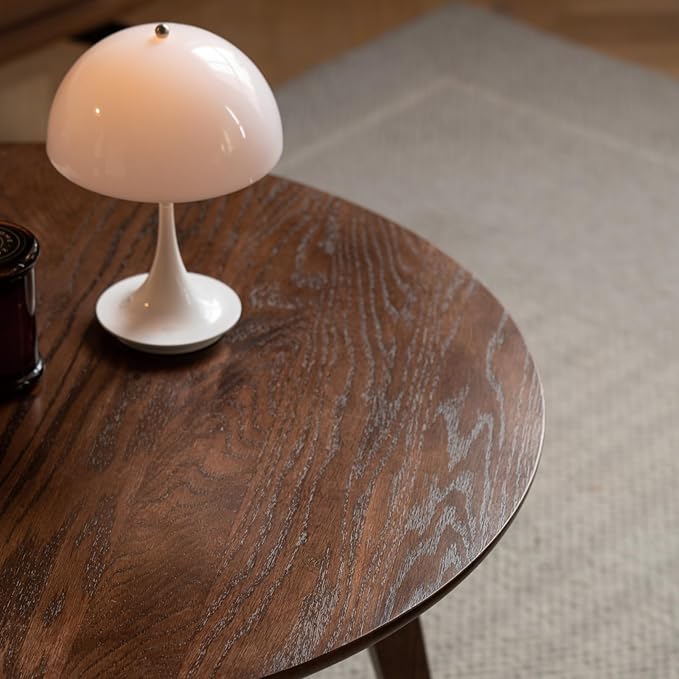 100% Solid Oak Wood Mini Coffee Table, Round Side Table w/Solid Wood Legs, Walnut Mid Century Coffee Table w/Sturdy Frame for Bedroom Balcony Living Room (29.53" D x 17.72" H)-HomvellaHome
