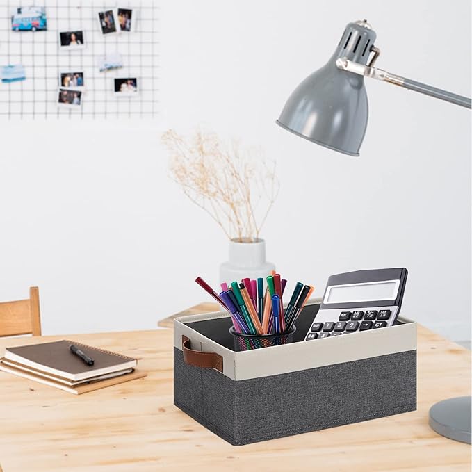 GhvyenntteS Small Fabric Storage Bins with Handles 6 Pack, 11.8" x 7.87" x 5.11" Storage Baskets for Shelves, Baskets for Organizing Clothes Underwear Socks Hats DVDs (Grey/White)-HomvellaHome