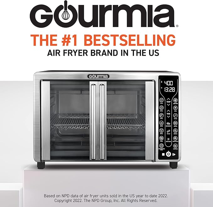 Gourmia Toaster Oven Air Fryer Combo 17 cooking presets 1700W french door digital air fryer oven 24L capacity accessories, convection rack, baking pan tray recipe book GTF7655,Large,Stainless Steel-HomvellaHome
