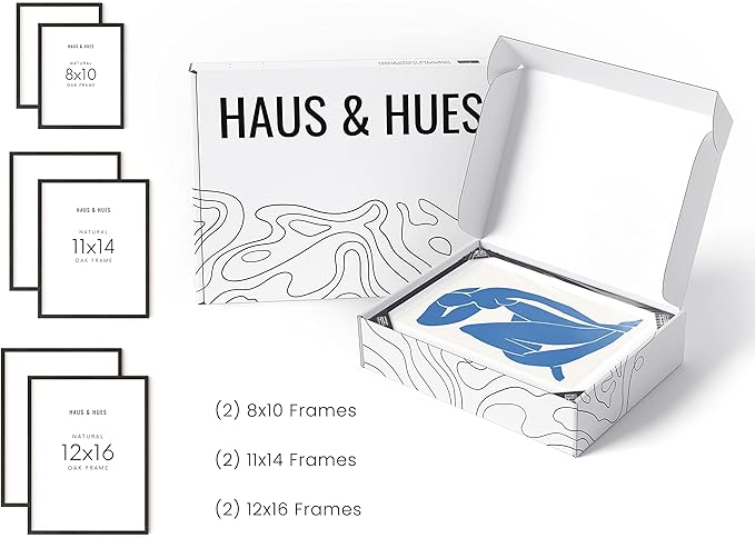 HAUS AND HUES Black Frames for Gallery Wall - Set of 6 Picture Collage Frames for Wall, picture Frame Sets for Wall Collage, Gallery Wall Frame Set (Two 8x10, Two 11x14, Two 12x16 Framed Black)-HomvellaHome