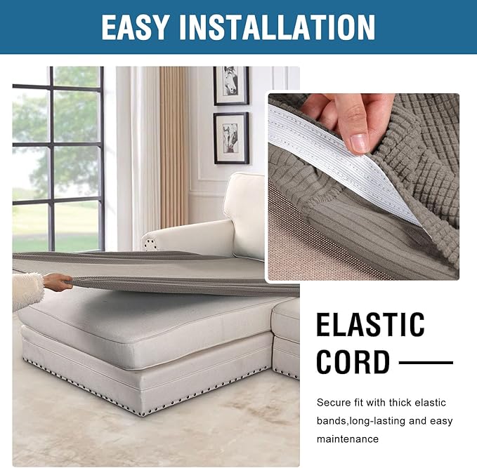 H.VERSAILTEX Super Stretch Individual Chaise Cover Sectional Couch Covers for L Shaped Sofa Both Left/Right Featuring Thick Jacquard Textured Twill Fabric (1 Piece Chaise Cover, Taupe)-HomvellaHome