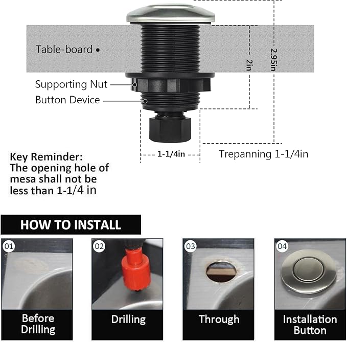 Garbage Disposal Air Switch Kit for SinkTop Waste Disposal with Stainless Steel Brushed Nickel Short Air Button by briidea-HomvellaHome