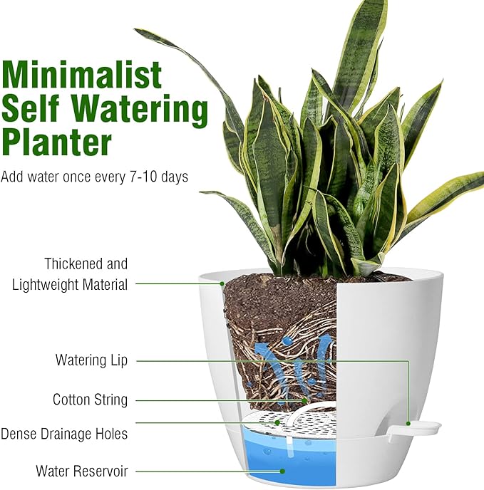 12/10/9 inch Large Self Watering Pots, Plant Pots with Mesh Drainage Holes for Indoor Outdoor Garden Plants, Flower Pots with Removable Deep Reservoir, Set of 3 Plastic Planters, White-HomvellaHome
