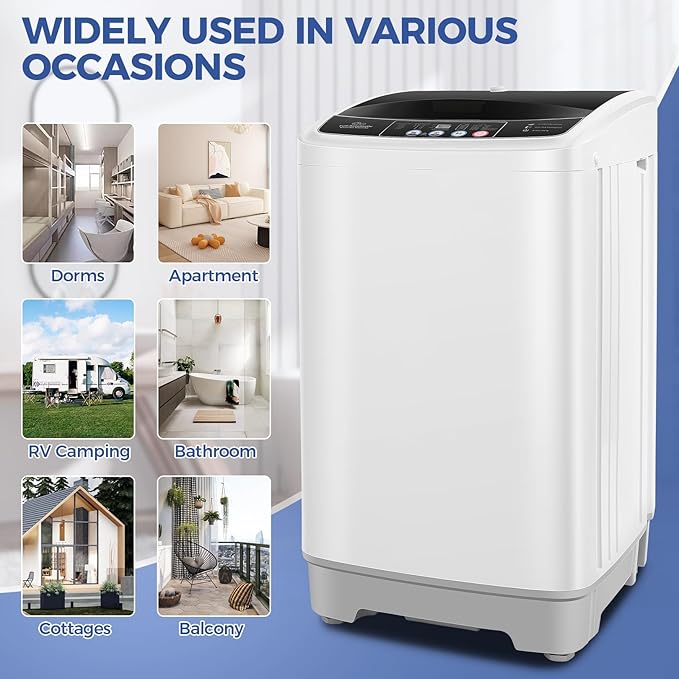 17.8Lbs Portable Washing Machine Nictemaw Portable Washer, 2.3 Cu.ft Washer and Dryer Combo with Drain Pump, 10 Programs 8 Water Level Compact Laundry Washer for Home, Apartment, RV, Dorms-HomvellaHome