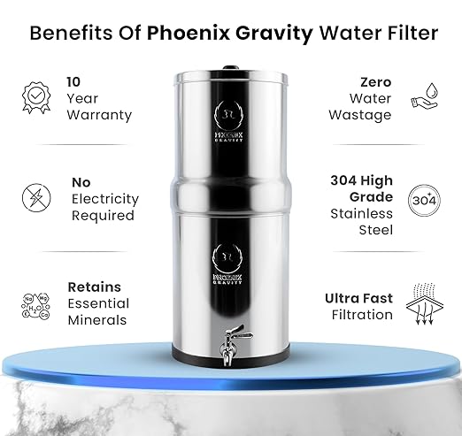 1.5 Gallons NSF Certified AISI 304 Stainless Steel Water Filter with 2 Smart Carbon (Black) Filters, 2 POSTreat Steel Fluoride Removal Elements & Free Stainless Steel Spigot-HomvellaHome