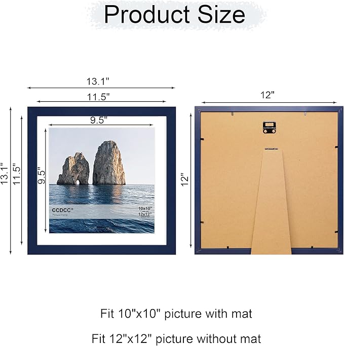 12x12 Picture Frame Set of 4, 12 x 12 Wood Photo Frames with Mat for 10x10 or 30x30cm Diamond Painting Art, Wooden Frame with Real Glass Cover for Wall and Tabletop Display,Blue-HomvellaHome