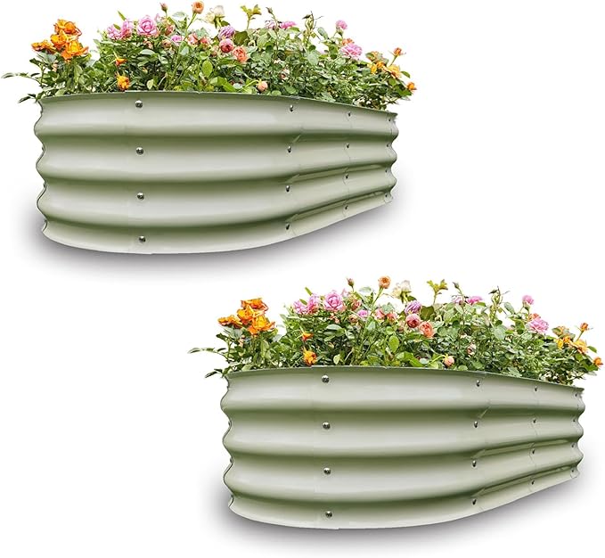 Gardmax 2 Pack Galvanized Raised Garden Bed, Lightweight Planter Boxes Outdoor with Easy Assembly, Large Garden Bed for Vegetables, Fruits, Flower-HomvellaHome