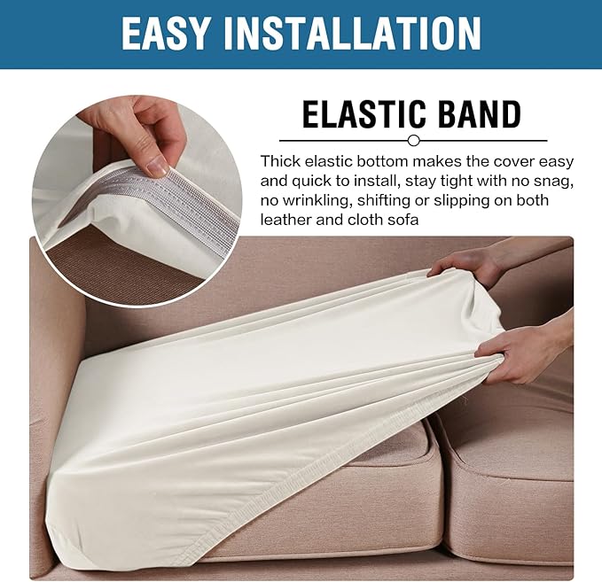 H.VERSAILTEX Velvet Stretch Couch Cushion Cover Plush Cushion Slipcover for Chair Cushion Furniture Protector Seat Cushion Sofa Cover (1 Piece Armchair Cushion Covers, Porcelain)-HomvellaHome