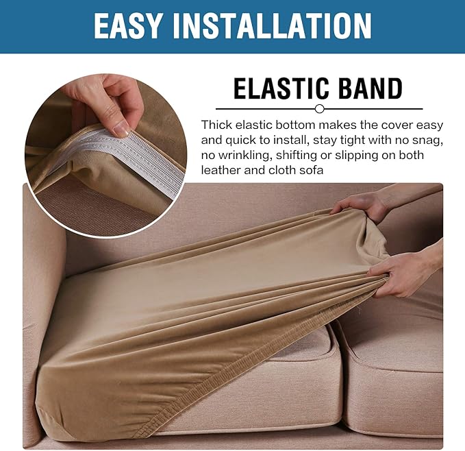 H.VERSAILTEX Velvet Stretch Couch Cushion Cover Plush Cushion Slipcover for Chair Cushion Furniture Protector Seat Cushion Sofa Cover (1 Piece Armchair Cushion Covers, Camel)-HomvellaHome