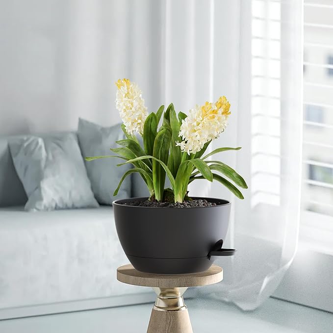 12 Inch Hanging Baskets 2 PC with Chains, Self-Watering Hanging Planters for Indoor Outdoor Plants, Plastic Hanging Flower Pots,Black-HomvellaHome