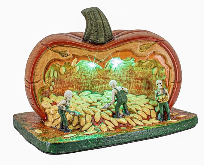 Gourd Gathering Ghouls Pumpkin Theme Spooky Halloween Village Porcelain Colorful LED Lights 7.75" x 6" x 5.75"-HomvellaHome