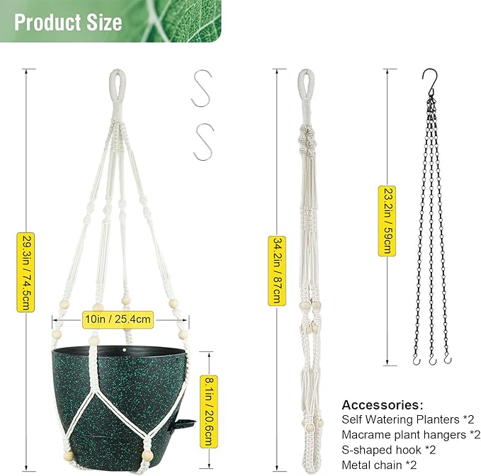 10 inch Self Watering Hanging Planters, 2 Pack Hanging Flower Pots for Indoor Outdoor Plants, Hanging Baskets with Drainage Holes & 2 Kinds of Plant Hangers for Home Decor, Speckled Black-HomvellaHome