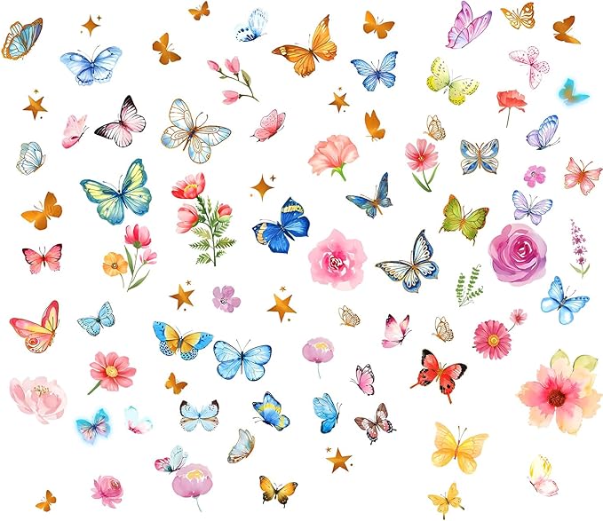 Glow in The Dark Butterfly Flower Wall Decals Glowing Luminous Butterflies Removable Self-Adhesive Wall Stickers for Girls Bedroom Nursery Living Room Decor 4 Sheets (Butterfly 3)-HomvellaHome