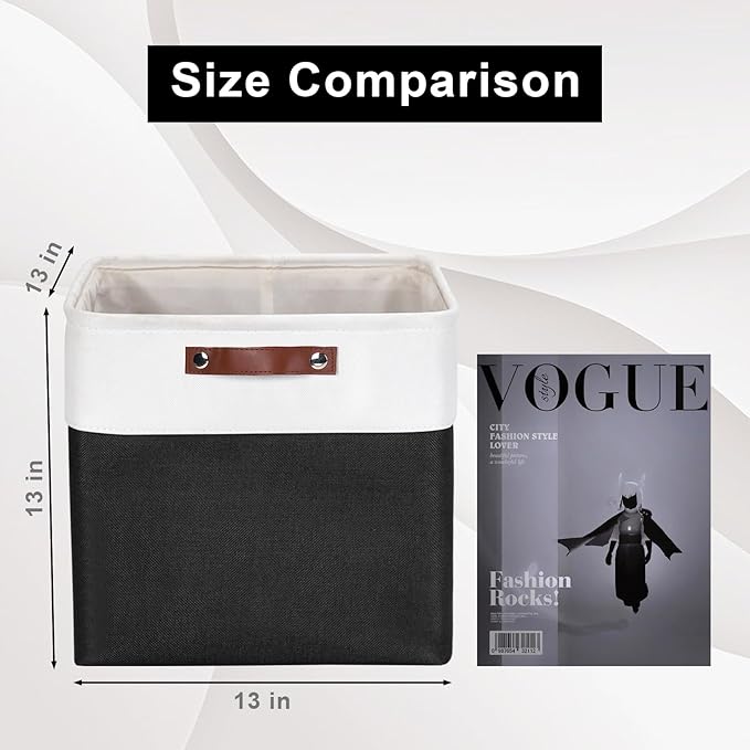 13x13 Cube Storage Bins, Collapsible Fabric Storage Box, 4 Pack Closet Baskets with Handles for Organizing, Shelf, Toys, Clothes, Home, Office, Nursery (Black&White)-HomvellaHome