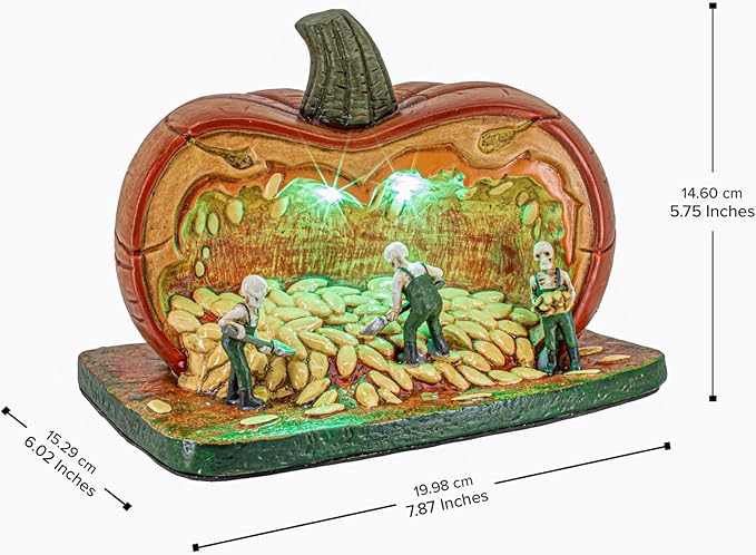 Gourd Gathering Ghouls Pumpkin Theme Spooky Halloween Village Porcelain Colorful LED Lights 7.75" x 6" x 5.75"-HomvellaHome