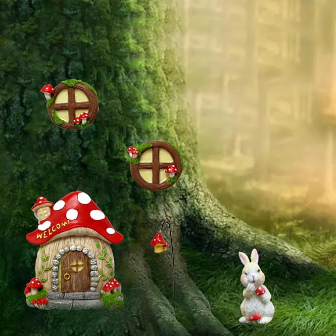 Garden Fairy Decor for Outside Wall Tree Decoration Fairy Door and Window Accessories, Butterfly Mushroom Leaves Fairy House Kit, Fairy Garden Decor, Fairy Garden Decor, Fairy Garden Decorations-HomvellaHome