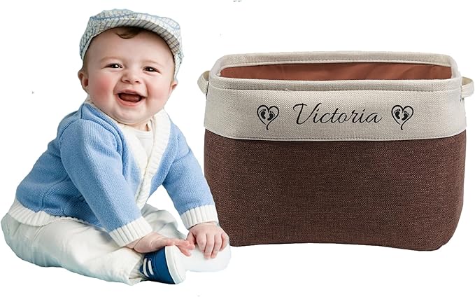 Generic Personalized Kids' Storage Box - Brown, Customizable, Soft & Durable Cotton & Linen, Foldable, 14x9x1 inches-HomvellaHome