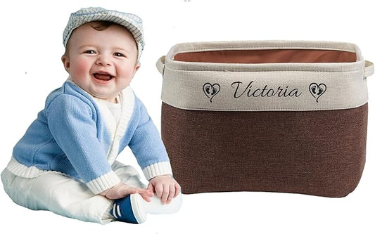 Generic Personalized Kids' Storage Box - Brown, Customizable, Soft & Durable Cotton & Linen, Foldable, 14x9x1 inches-HomvellaHome