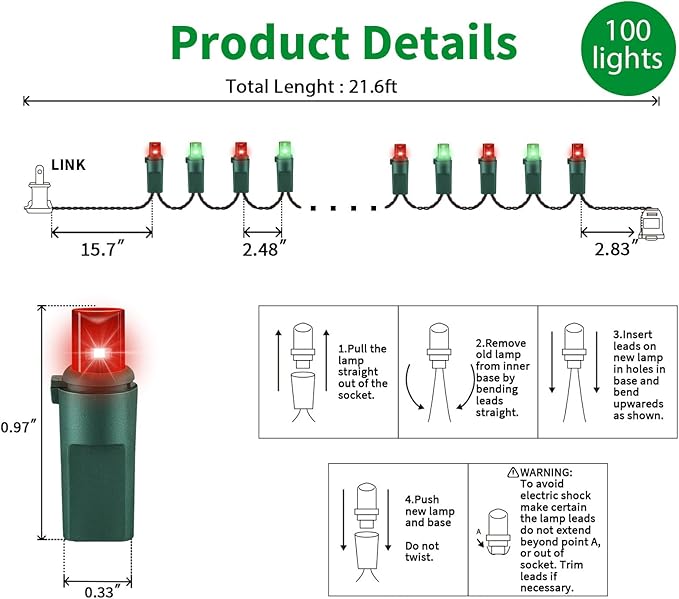 100 Count Red and Green - String Lights - 21.6FT LED Christmas Lights, Mini led Lights for Indoor Outdoor Home Holiday Party Wedding Independence Day Decoration-HomvellaHome