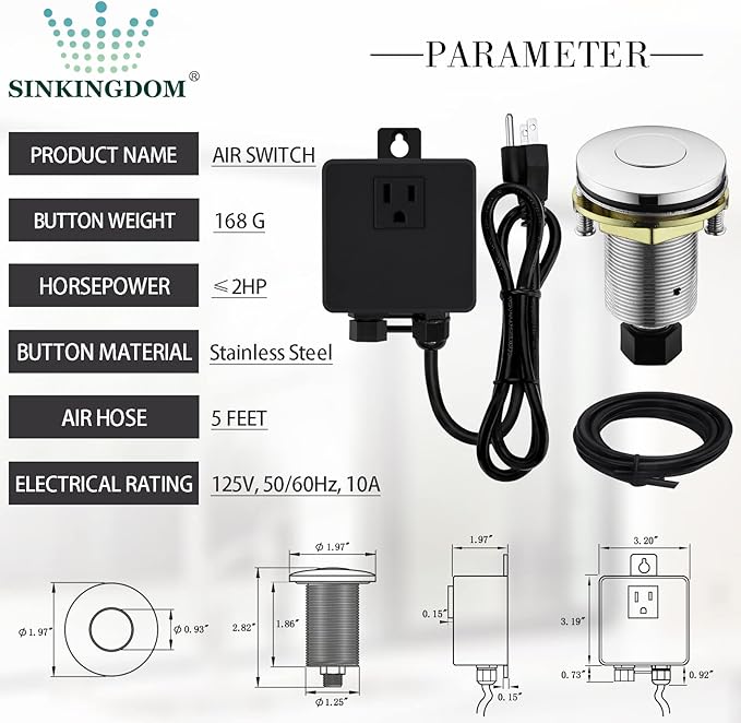 Garbage Disposal SinkTop Air Switch Kit with Stainless Steel Button,Chrome-HomvellaHome